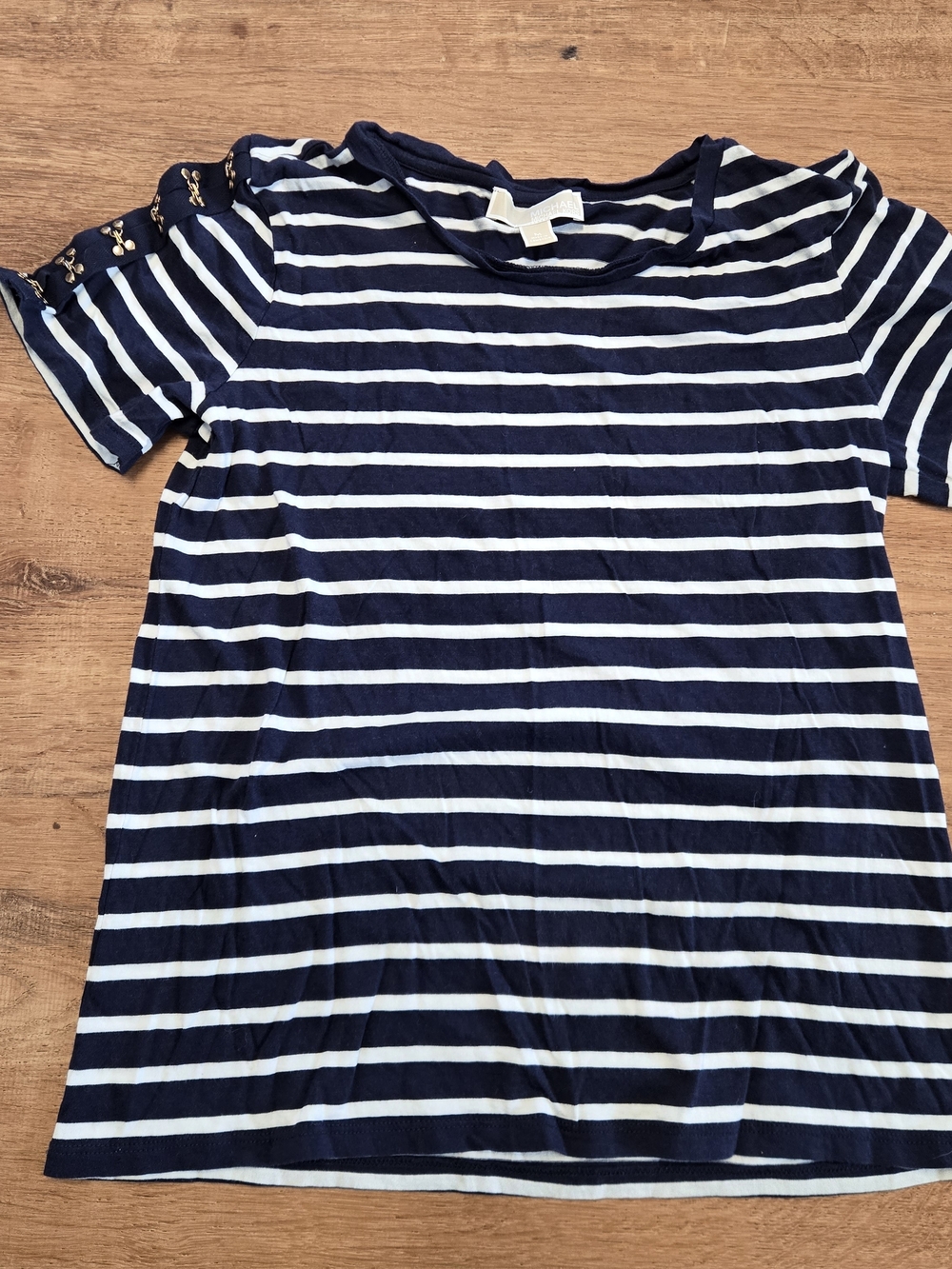 Michael Kors Navy and White Striped Tee Medium
